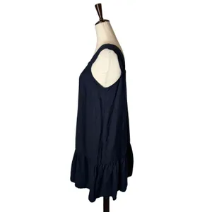 LOFT Square Neck Flounce Dress Women Small Black Linen Blend Trapeze Mini Preppy thumbnail 5