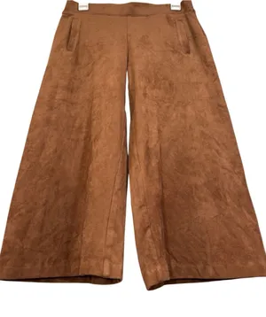 Chicos Tan Neutral Faux Suede Cropped Wide Leg Pants Size XS Womens thumbnail 1
