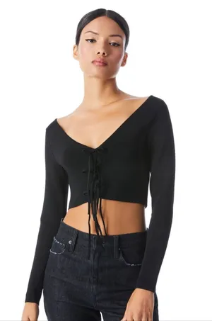 Alice + Olivia Sharee Cropped Pullover Black Size Small NWT Cutout thumbnail 1