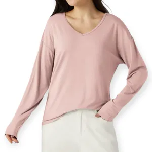 NWT Halara V Neck Long Sleeve Casual Top Women’s Size Small Light Elegant Pink thumbnail 1