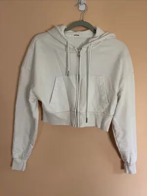 Garage White Cropped Zip Hoodie with Hood thumbnail 1