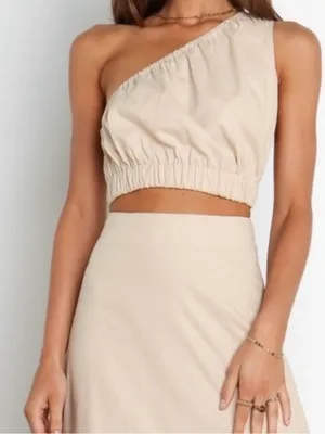 Petal And Pup NWT Ellen Top In Beige One Shoulder Top Size 8 Linen Blend thumbnail 1