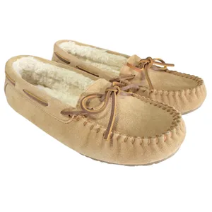 3205 | Minnetonka Cally Suede Faux Fur Lined Moccasin Slippers Tan Women 7 NEW thumbnail 3
