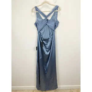 Lulus Purely Elegant Slate Blue Satin Twist Back Maxi Dress Long Formal XL NWT thumbnail 8