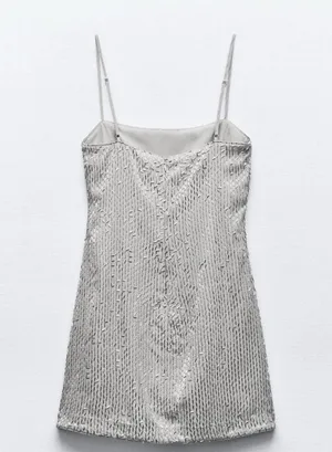 NWT Zara Silver Beaded Mini dress with adjustable Straps and Zipper closure thumbnail 5