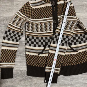 Vans Rare Retro Hooded Cardigan Sweater Brown Checkerboard Geometric Knit Size M thumbnail 10