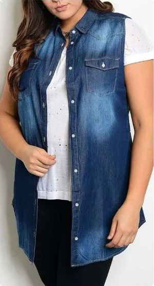 Soft Denim dress-/ open shirt vest NEW thumbnail 1
