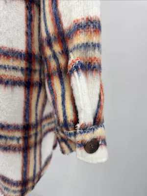 Maurices Lightweight Striped Jacket shacket in White, Blue, Orange plaid L fall thumbnail 5