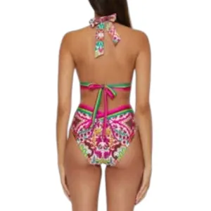 Trina Turk Hawaiian Garden Border Halter Plunge One Piece Swimsuit thumbnail 3