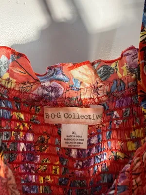 Band of Gypsies Collective XL Floral Smocked Maxi Dress Red Orange Ruffle Boho Sundress thumbnail 8