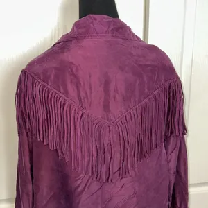 Vtg Silk Dark Purple Fringe Windbreaker Zip Up Jacket thumbnail 3