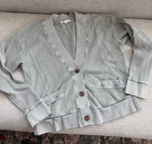 Mododoc Waffle Knit Button Front Pocket Cardigan Cozy Summer Sweater Small thumbnail 1