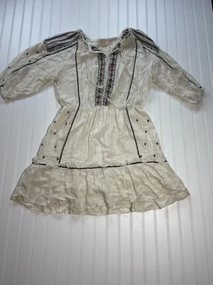 Boutique Skies Are Blue Embroidered Boho Peasant‎ Mini Dress | Size Large thumbnail 3