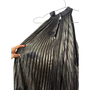 L'IDEE WOMAN soleil Mini Dress Gold Metallic Pleated Halter Ruffle thumbnail 7