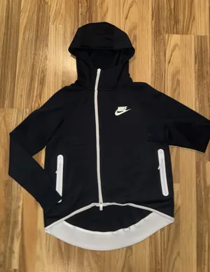 Nike Tech Women's Small S Fleece Full Zip Hoodie Black White EUC thumbnail 1