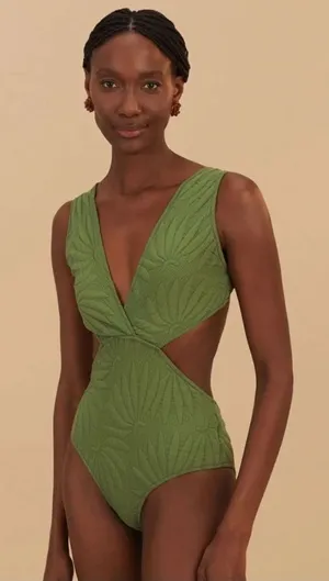 NWT Farm Rio Green Copabanana Matelasse One Piece Swimsuit S thumbnail 1