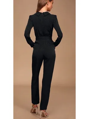 Ali‎ Jay Jumpsuit Size Medium Black Polka Dot Long Sleeve Pocket Mob Wife Retro thumbnail 2