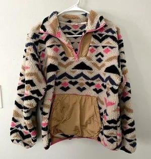 Levi's cream gold pink half zip pullover fleece sweater casual warm thick cotton thumbnail 1