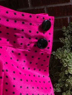 Vintage Fushia And Black polka dot Satin midi skirt Small thumbnail 10