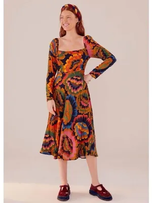 Farm Rio Colorful Flowers Midi Dress M thumbnail 8