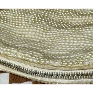 Vintage 1950's Reina Oval Pearl Beaded Evening Bag 7" with Zipper Closure thumbnail 8