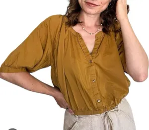 Aerie NWT mustard yellow cropped puff sleeve blouse XS thumbnail 1