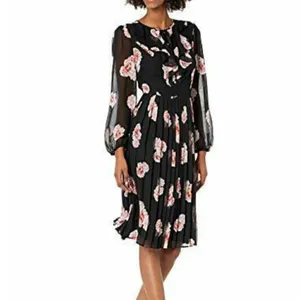 Tommy Hilfiger Women's Size 2 Floral Chiffon Dress Black Pink Floral Long Sleeve thumbnail 3