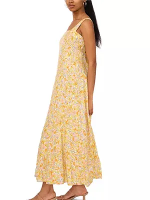 MSK Floral Yellow Rayon Sundress - Lightweight Women's Dress Size Medium thumbnail 3
