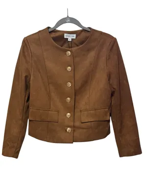GEMMA JANE Faux Suede Button-Front Jacket S 18.5” p2p Mocha Brown NWT thumbnail 2