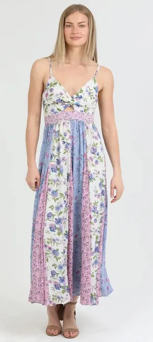 Angie pink and purple floral patchwork dress thumbnail 1
