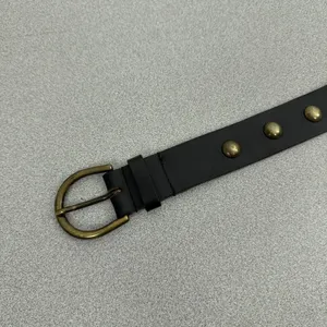 Donald J Pliner Belt Womens Small Black Studded Leather Brass Buckle Skinny thumbnail 2