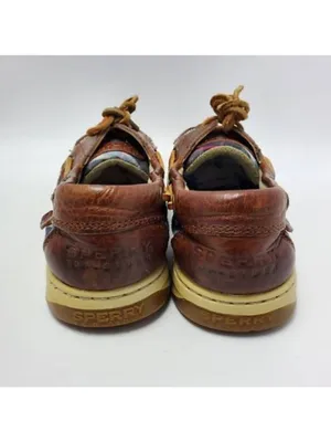 Sperry Top Slider Bluefish Plaid Slip On Oxford Boat Shoes Leather Sz 7 M Brown thumbnail 5