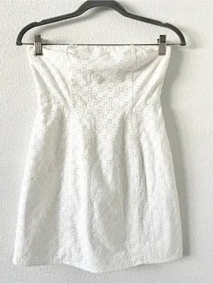 Lovers + Friends White Eyelet Strapless Bridal Bachelorette Mini Dress thumbnail 2