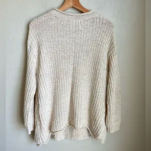 Anthropologie Cotton Knit Pullover Scoop Neck Sweater White Oversized Small thumbnail 2