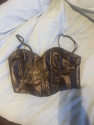 Zara black faux leather corset top thumbnail 2