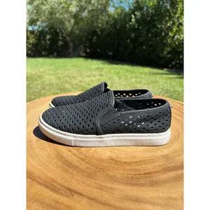 Steve Madden Zeena Womens 6.5 Black Perforated Slip On Sneakers White Sole thumbnail 4