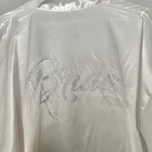 Blingy Rhinestone White Satin Bride Bridal Wedding Robe OS thumbnail 2