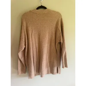 Aerie Oversized Waffle Knit Sweater Tan Marl‎ Crew Neck Pullover XS TP thumbnail 3