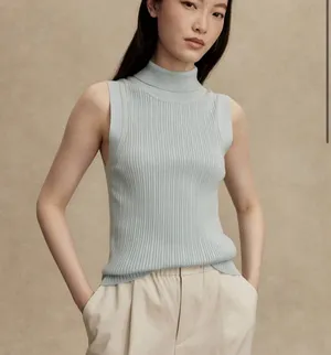 VARLEY Anastasia Rib Knit Mock Neck Tank - Winter Sky (Light Blue) - Large - NWT thumbnail 5