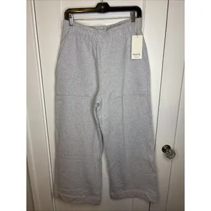 Mate The Label Organic Fleece Wide Leg Pant Heather Grey Large MSRP $138 thumbnail 6