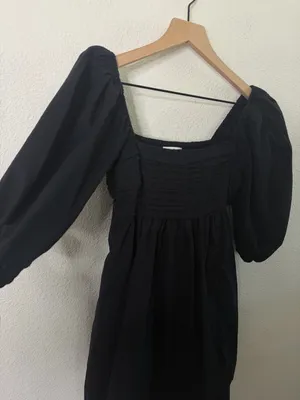 Abercrombie & Fitch Emerson Puff Sleeve Mini Dress Black Linen Womens Size XS‎ thumbnail 3