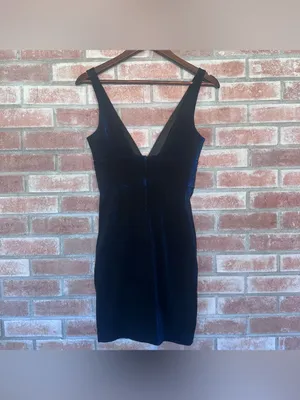 Jay Godfrey Metallic Sheath Plunge Dress Women’s 2 Blue Black Cocktail Party thumbnail 4