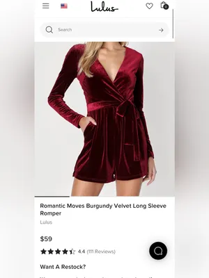 Lulus Women’s Romantic Moves Burgundy Velvet Long Sleeve Vneck Romper Size Small thumbnail 3