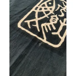 Fabric Souvenir Rectangle Beach Boho Hippy Fish Black Tan Symbols 3.5ft … thumbnail 7