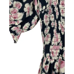 Abercrombie & Fitch Womens Floral Smocked Puff Sleeve Tiered Midi Dress Sz Small thumbnail 9