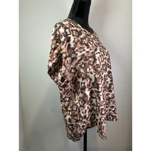 Maurices Womens Leopard Print Short‎ Sleeve Zipper Back Blouse Brown Size L thumbnail 3