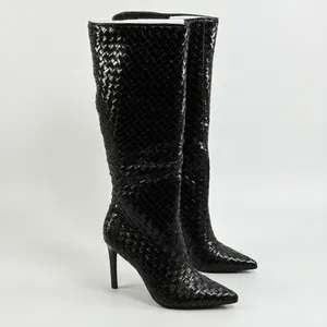 INC International Concepts Size-9.5M Black Woven High Stiletto Boots Pointed Toe thumbnail 9