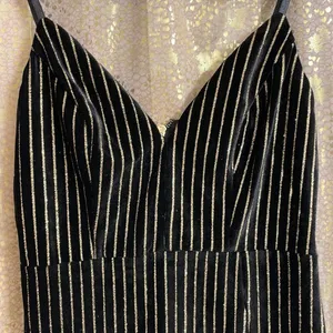 Windsor black velvet and gold glitter pinstripe pencil dress, size S thumbnail 3