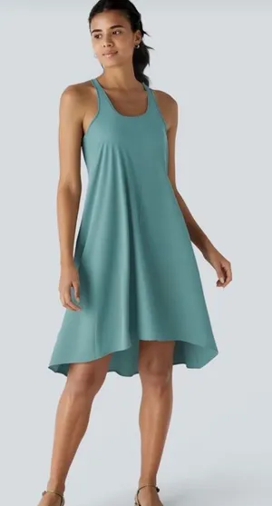 Halara Teal Blue Racerback High Low Everyday Activity Dress with Shelf Bra L thumbnail 1