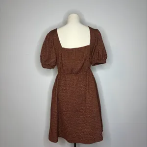 Molly Green - Brown & Pink Textured Dress with Puff Sleeves thumbnail 3